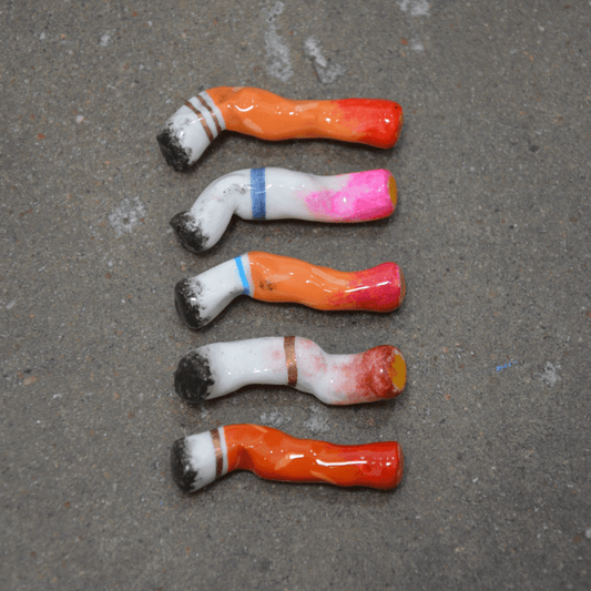 LIPSTICK STAINED CERAMIC CIGARETTES - SET OF FIVE