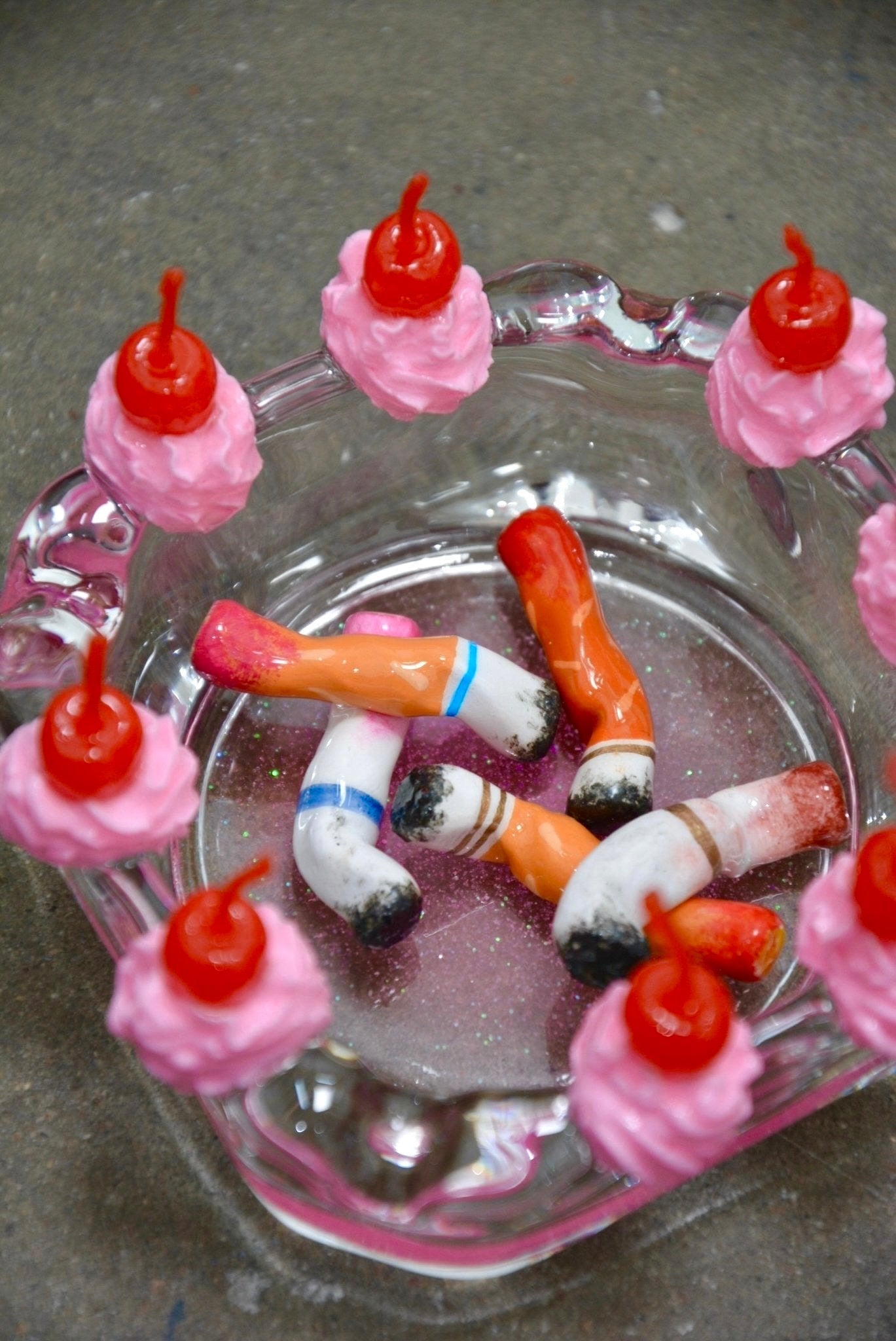 LIPSTICK STAINED CERAMIC CIGARETTES - SET OF FIVE