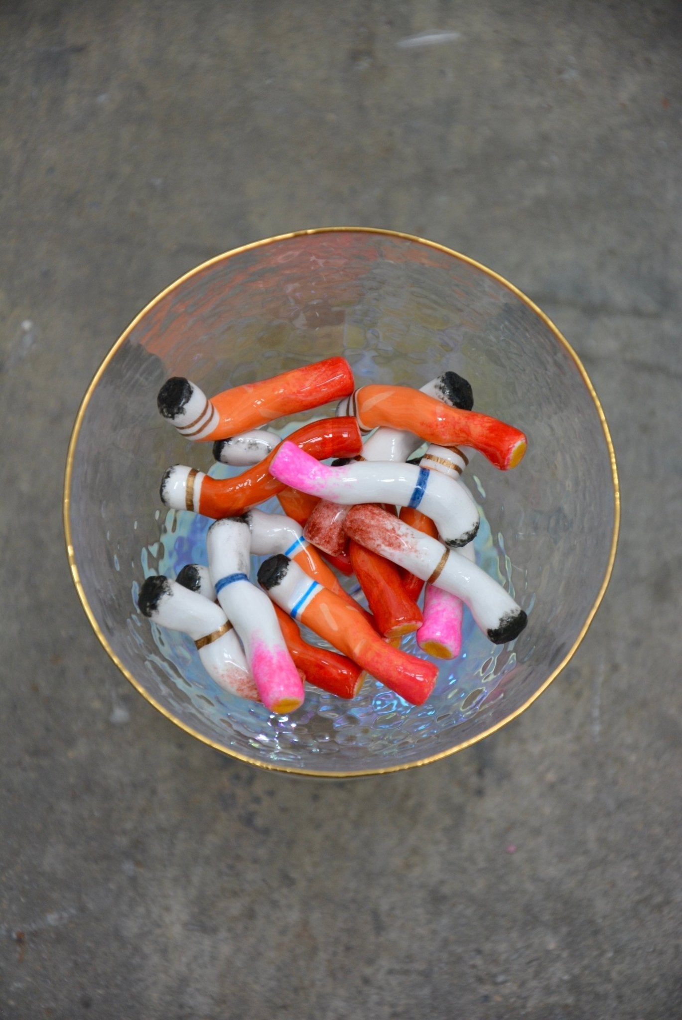 LIPSTICK STAINED CERAMIC CIGARETTES - SET OF FIVE