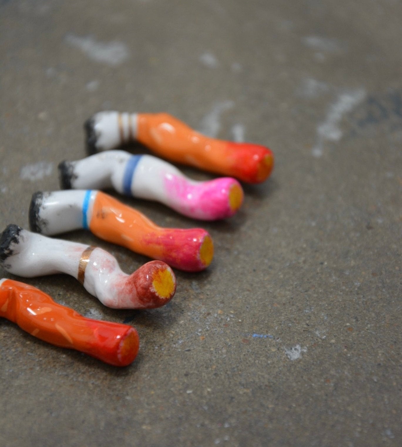 LIPSTICK STAINED CERAMIC CIGARETTES - SET OF FIVE
