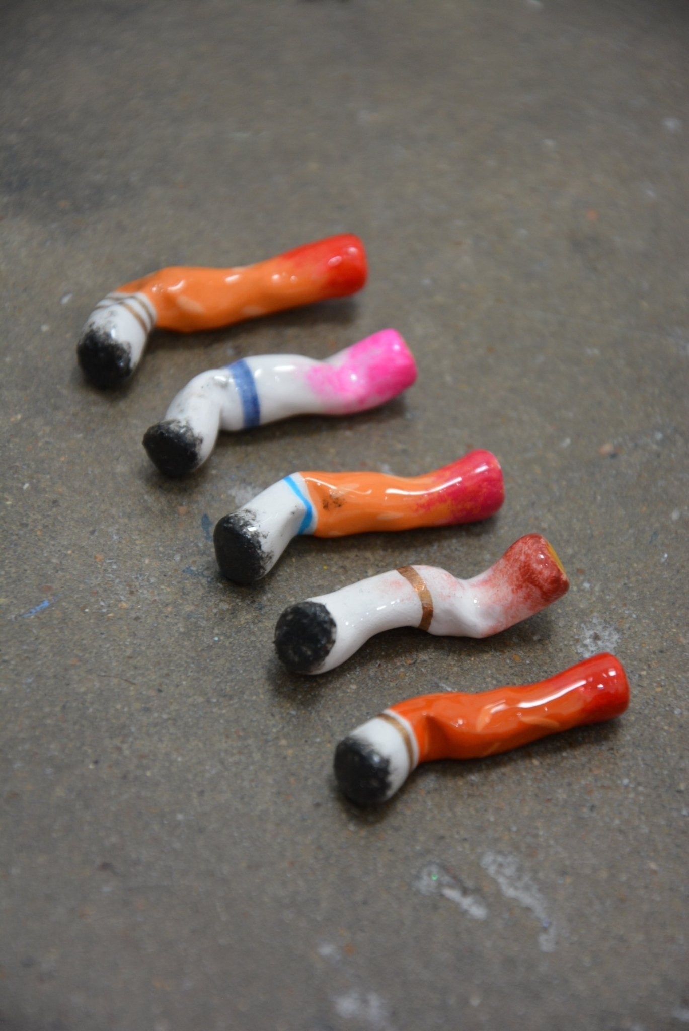 LIPSTICK STAINED CERAMIC CIGARETTES - SET OF FIVE