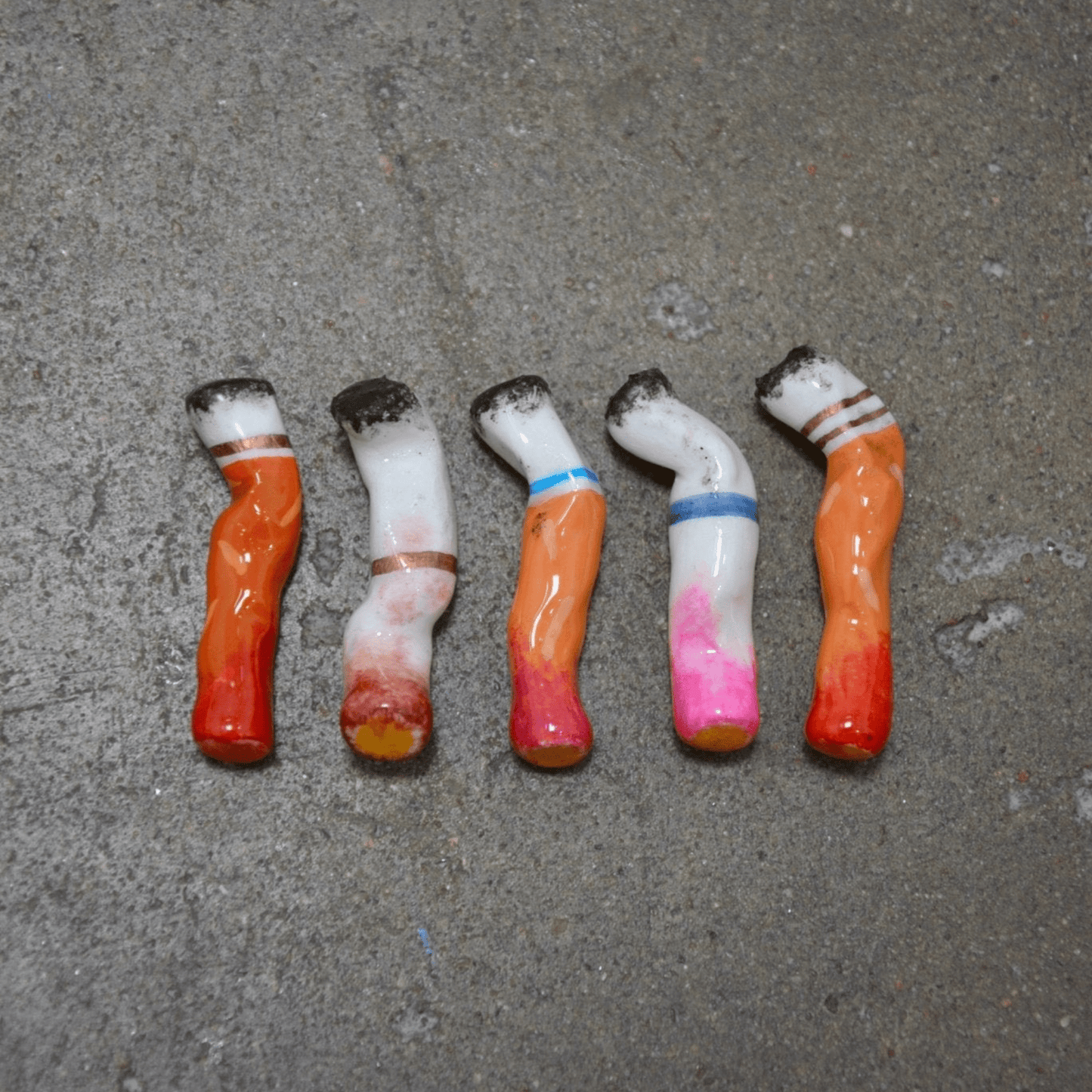 LIPSTICK STAINED CERAMIC CIGARETTES - SET OF FIVE
