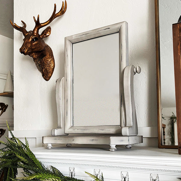 Distressed White Adjustable Wood Vanity Mirror