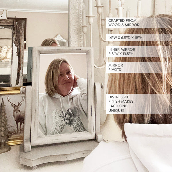 Distressed White Adjustable Wood Vanity Mirror
