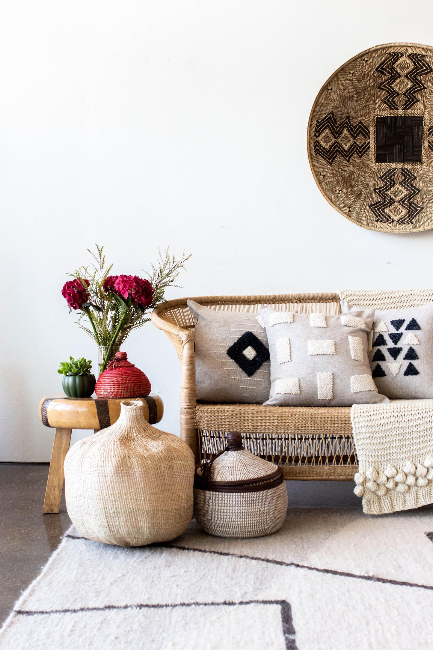 Blocks Organic Natural White Cotton Throw Pillow