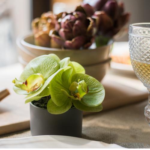 Artificial Faux Flower Mini Real Touch Potted Orchid Green