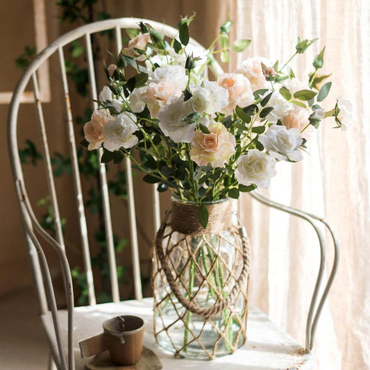 Artificial Faux Real Touch Blooming Rose Stem 25" Tall Silk