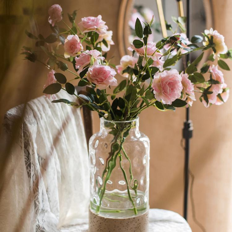 Faux Silk Real Touch Blooming Rose Stem in Pink 25" Tall