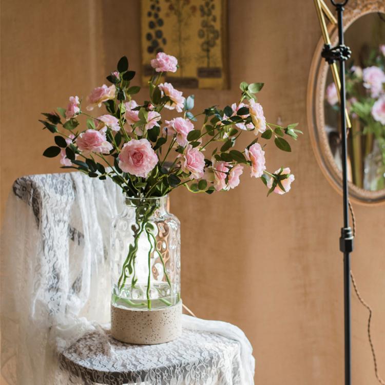 Faux Silk Real Touch Blooming Rose Stem in Pink 25" Tall