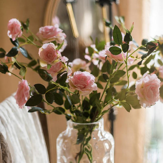 Faux Silk Real Touch Blooming Rose Stem in Pink 25" Tall