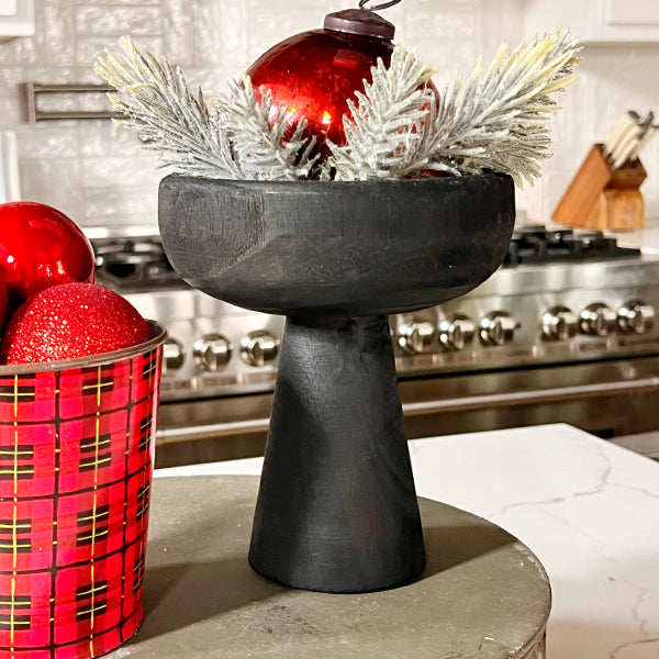 Modern Black Elevated Paulownia Wood Bowl Riser