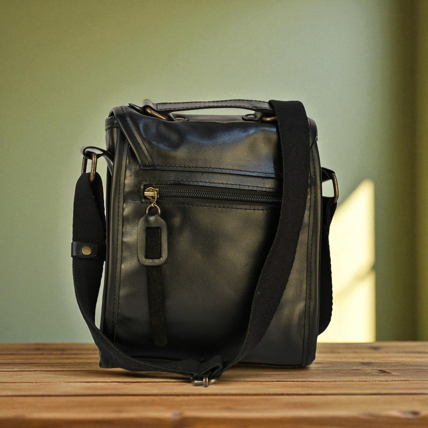 Bovine Leather Small Satchel Bag - Black