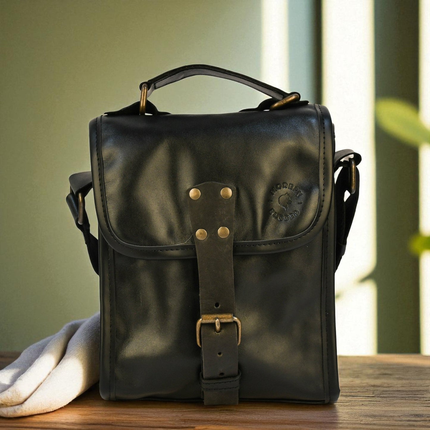 Bovine Leather Small Satchel Bag - Black