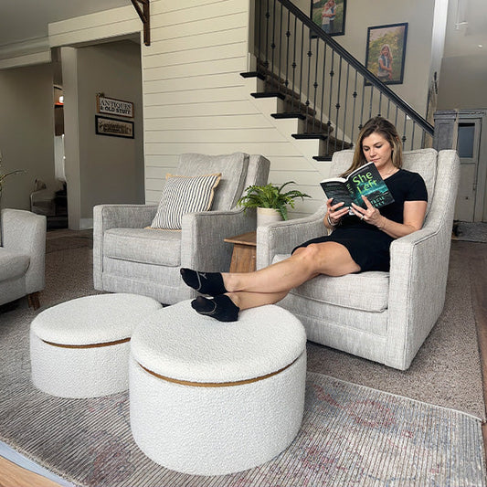 Stowaway Chic Boucle Ottomans, Set of Two