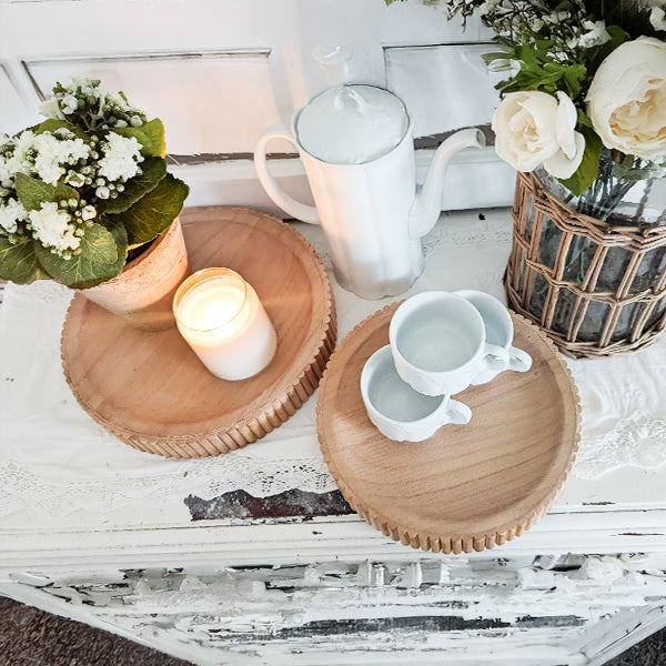 Fluted Wooden Display Trays, Set of Two