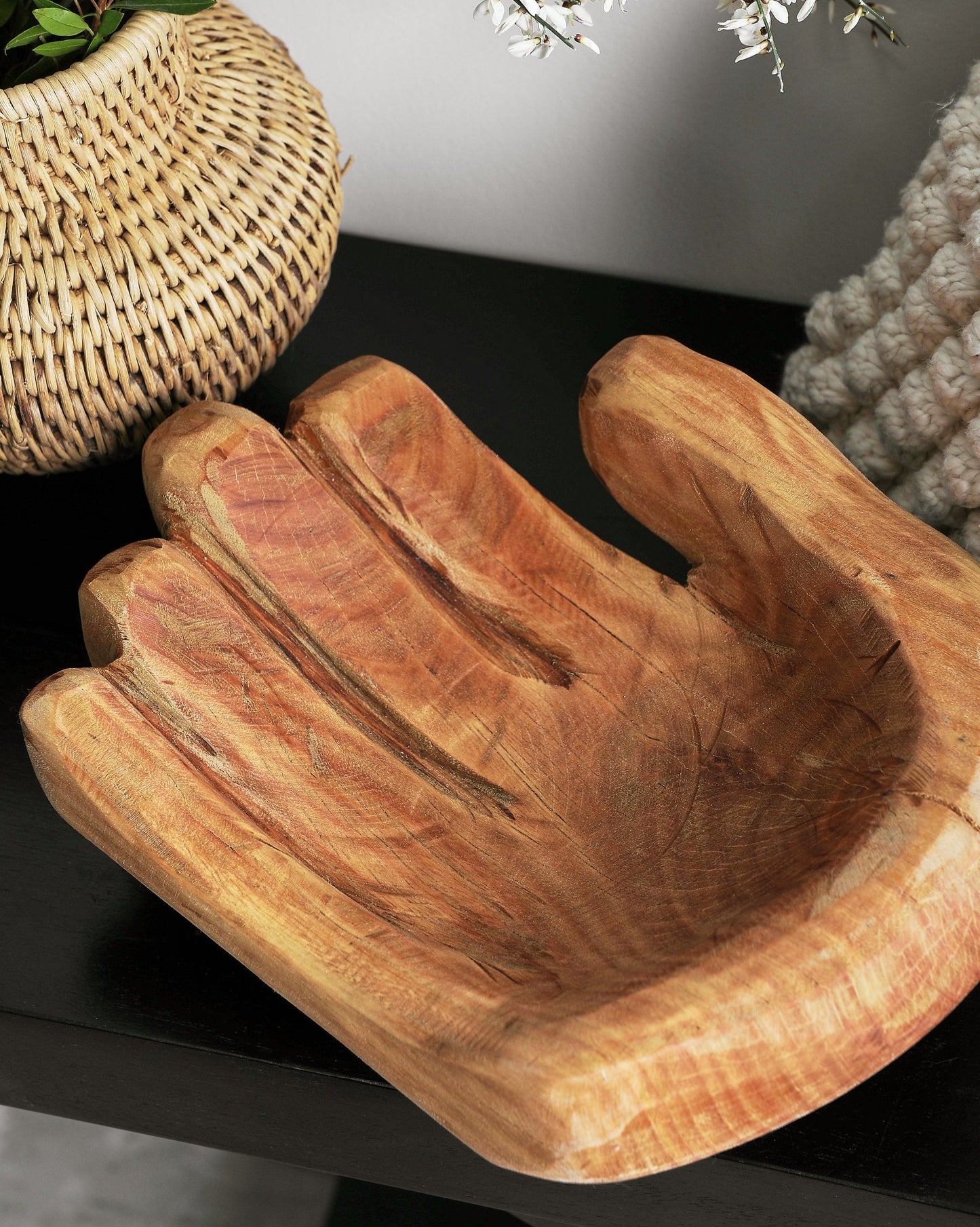 Cupped Hand Natural Eucalyptus Wood Bowl Sculpture