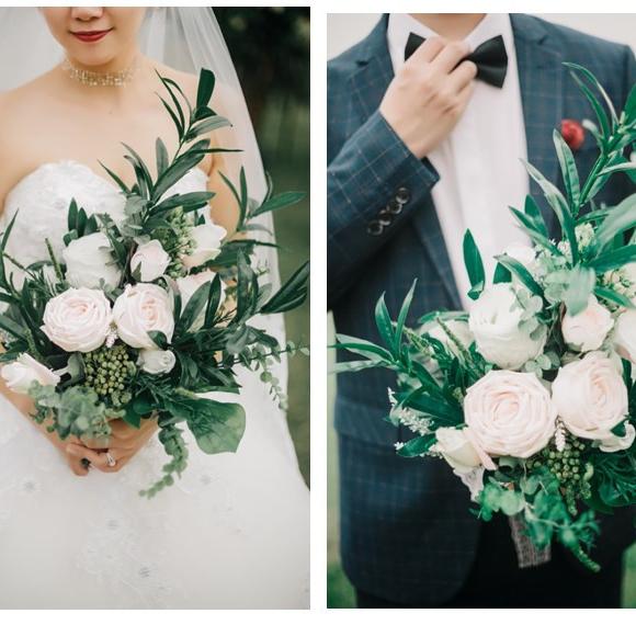 Wedding Bouquet Pink White Flowers Bridal Bouquet 19.7" Tall