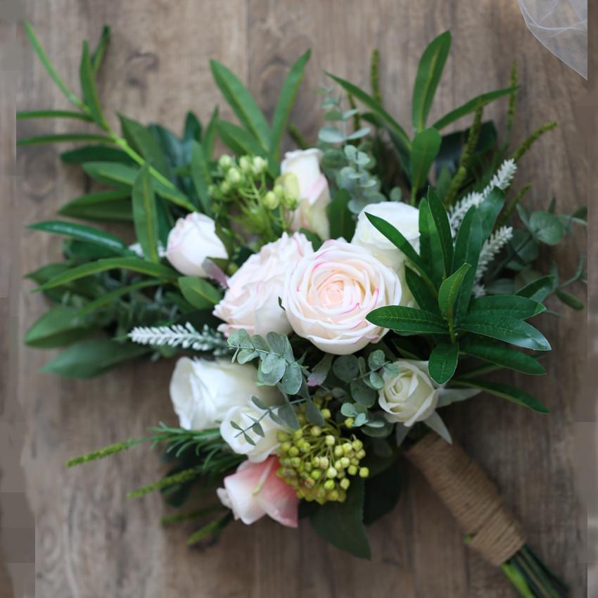 Wedding Bouquet Pink White Flowers Bridal Bouquet 19.7" Tall