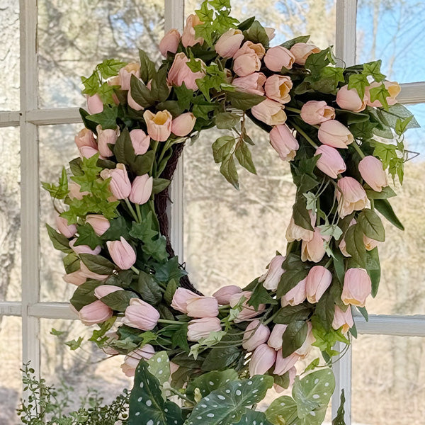 Faux Soft Pink Tulip Wreath